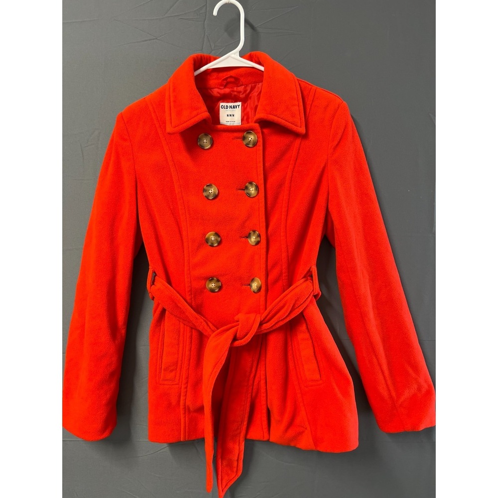 Old Navy Pea Coat Womens Medium Red Lined Double Breasted Belted Warm Wear